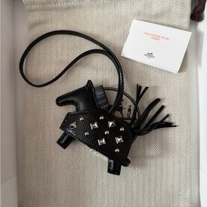 NEW! HERMÈS RODEO PM ROCK CHARM ROBEO NOIR LIZARD MILO LAMBSKIN PALLADIUM STUDS